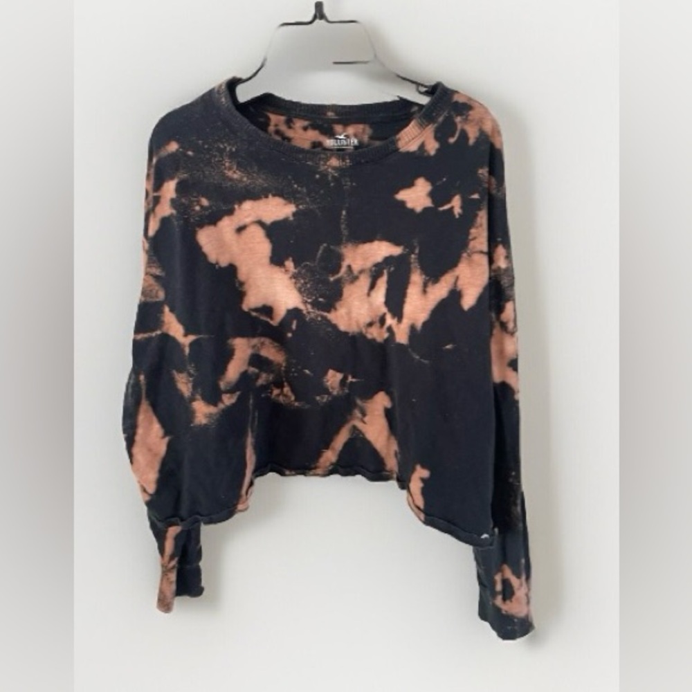 Hollister Women Black Reverse Dyed Boyfriend Crew Neck Sweater Crop Size Large